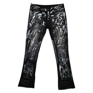 Rockstar Original (Men's 40) Black Flare Denim Jeans RSM205‎ Painted Distressed